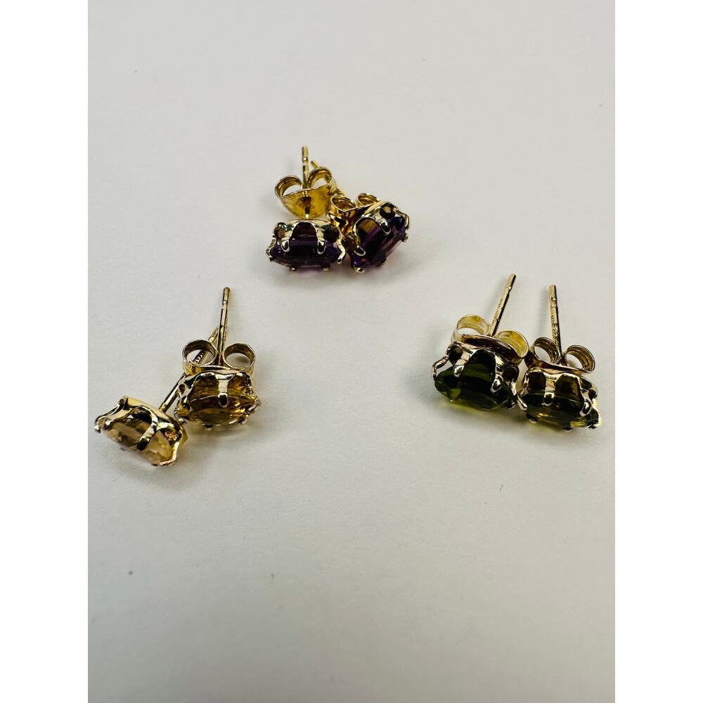 Sterling Silver Pierced Earrings Set of Three Pairs - Marquise Setting Studs